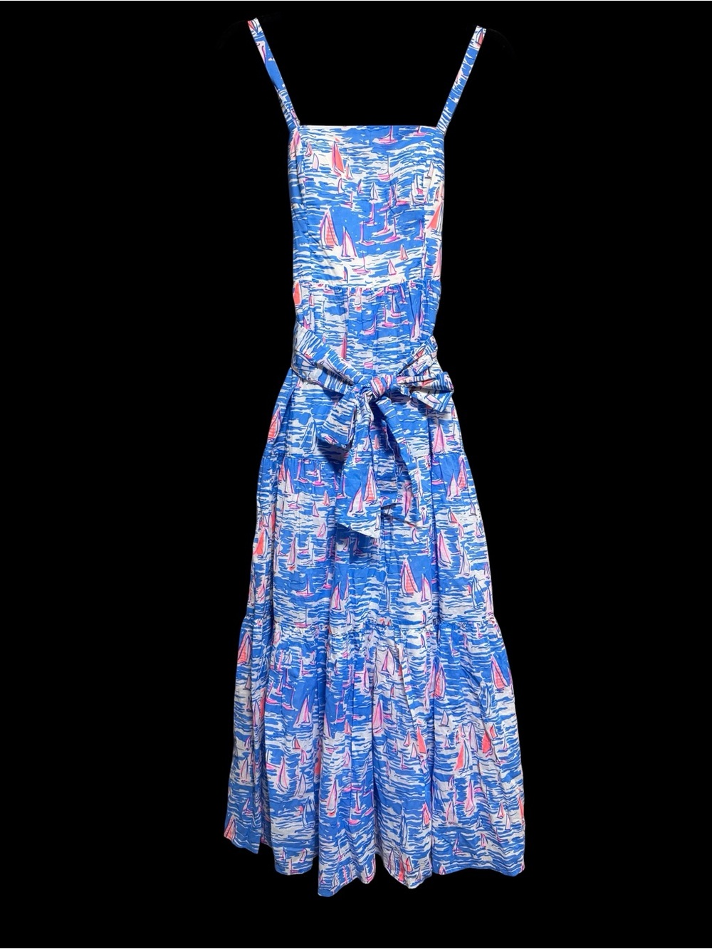 Lilly Pulitzer Sailboat Print Midi Sundress Blue Pink Coastal Cottagecore SIZE 0